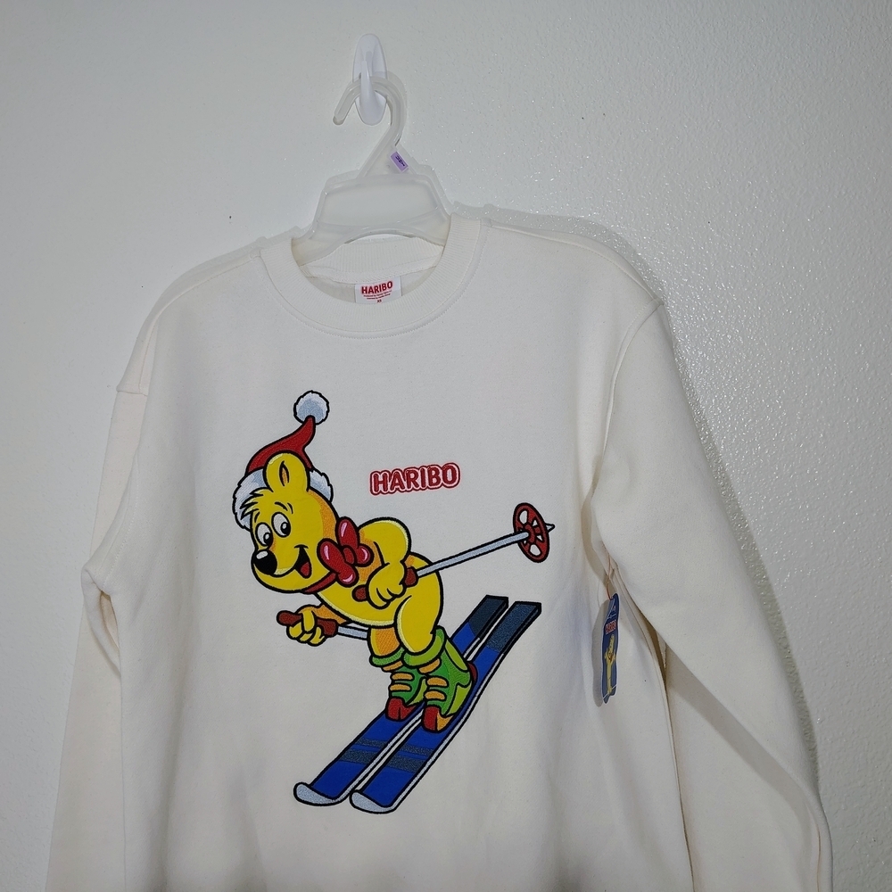 Haribo Gummy Bear White Sweatshirt XS Fleece Lined Graphic EmbroideredPullover - Picture 3 of 11